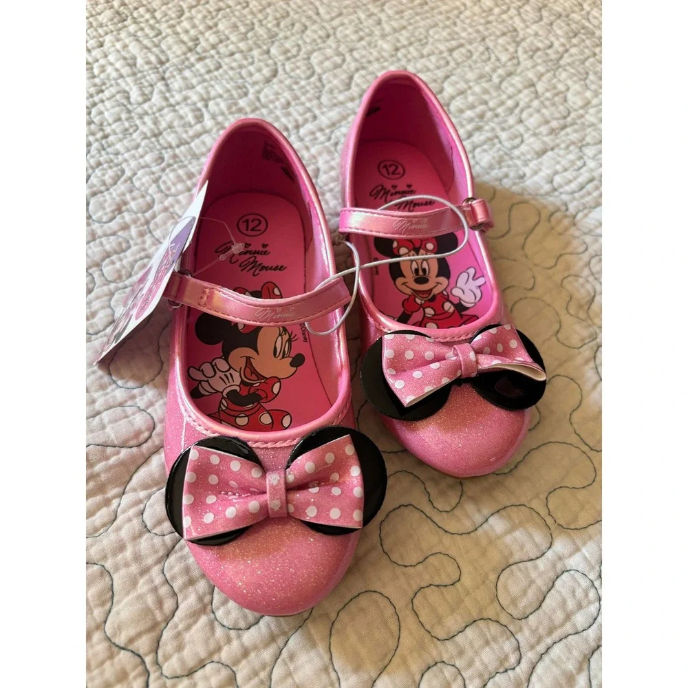 Disney Minnie Mouse Pink Glitter Mary Jane Dress Shoes Girls Size 12